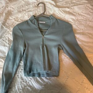 Zara Sky Blue Zip-Up Cropped Sweater